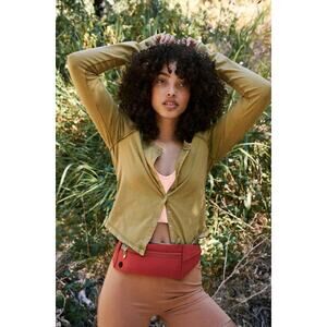 Free People Fp Movement Courtside Cardi Blouse Top Olive Green Size Medium NWT